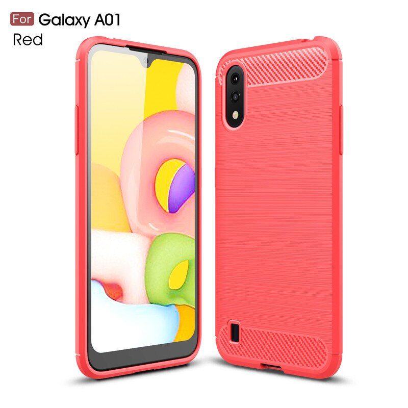 Voor Samsung Galaxy A01 Case Voor Samsung A01 Bumper Zacht Carbon Fiber Back Cover Voor Samsung Galaxy A01 Telefoon Gevallen 5.7'': Red