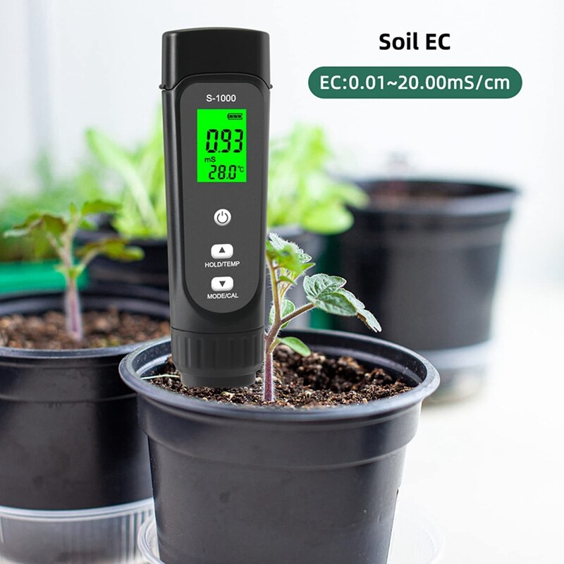 Soil EC Meter 3-In-1 Multipurpose Moisture Tester With ATC Great For Garden, Lawn, Farm, Indoor &amp; Outdoor Use