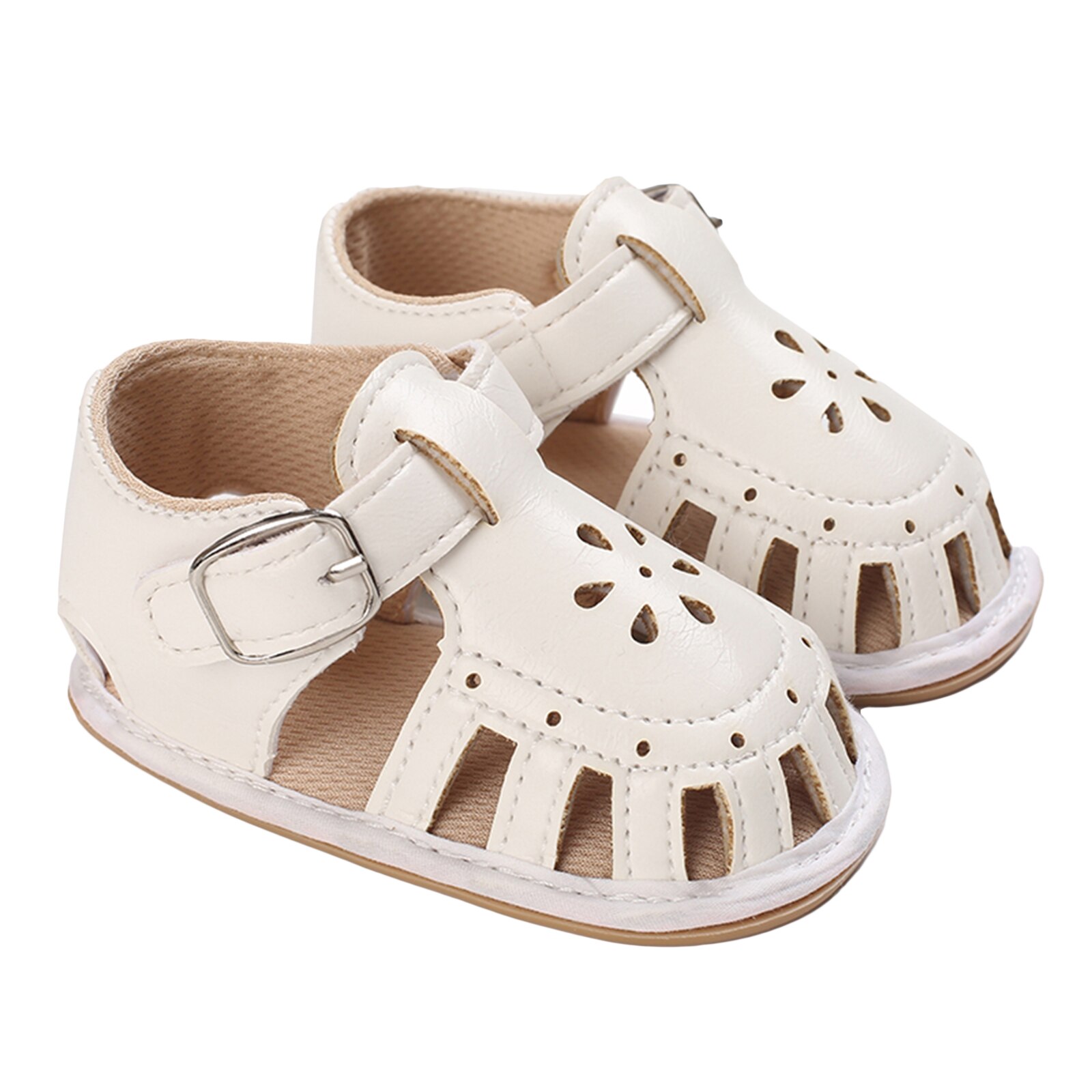 Baby-sommersandalen, einfarbig, mit lochmuster, schnalle zum aufkleben, weiche sohle, rutschfest: A / 7-12 monate