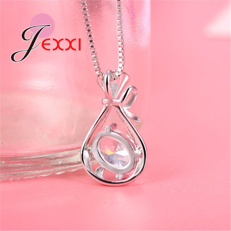 925 Sterling Silver Hollow Cubic zirconia Purse Pendant Necklace Collar Women Collier Jewelry