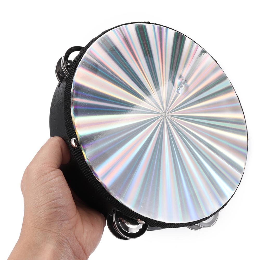 8 Inches Hand Held Tambourine Round Percussion Double Row Orff Instrument for Band Dancing Singing Accompaniment