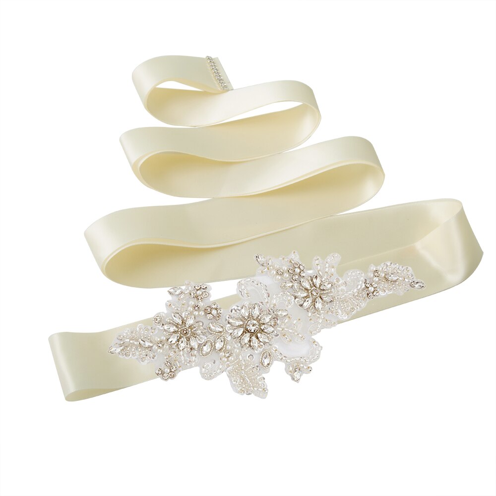 TRiXY S139 strass ceinture perles mariage ceinture argent diamant ceinture mariée ceinture mariage robe accessoire blanc brodé ceinture: ivory