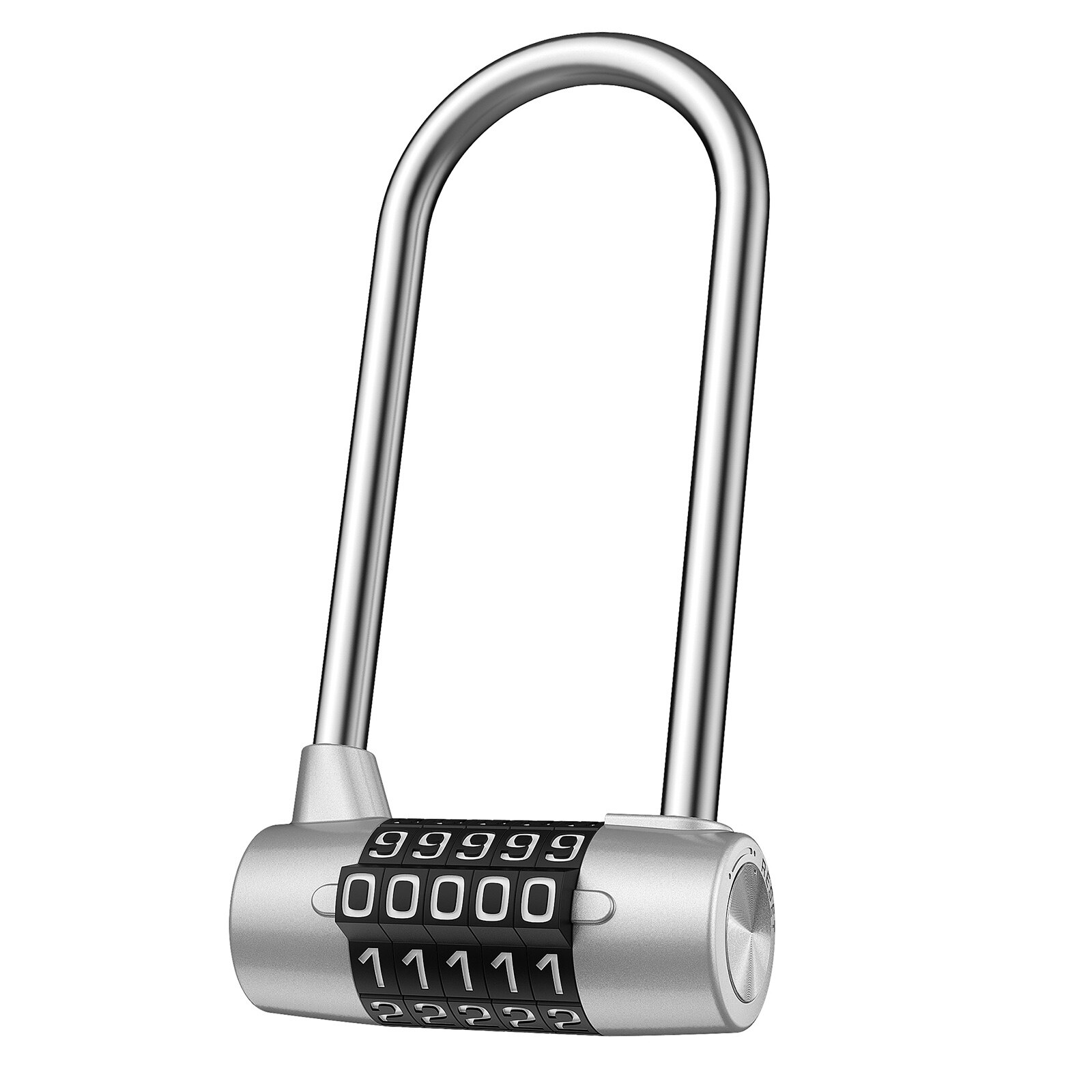 ORIA – serrure antivol en forme de U, serrure à combinaison de chiffres avec mot de passe, sécurité en plein air, serrure de porte pour gymnase, manille allongée: SILVER
