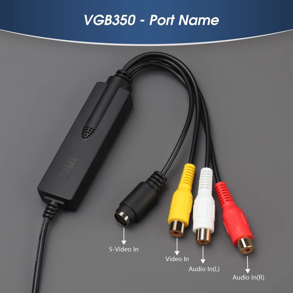August VGB350 VHS a DVD Digital Capturadora Video y Audio USB 2.0 Convertidor/Grabadora De Captura Digitalizadora de Vídeo DVD USB para PC Windows Mac, Adaptador SCART &amp; Edite Video