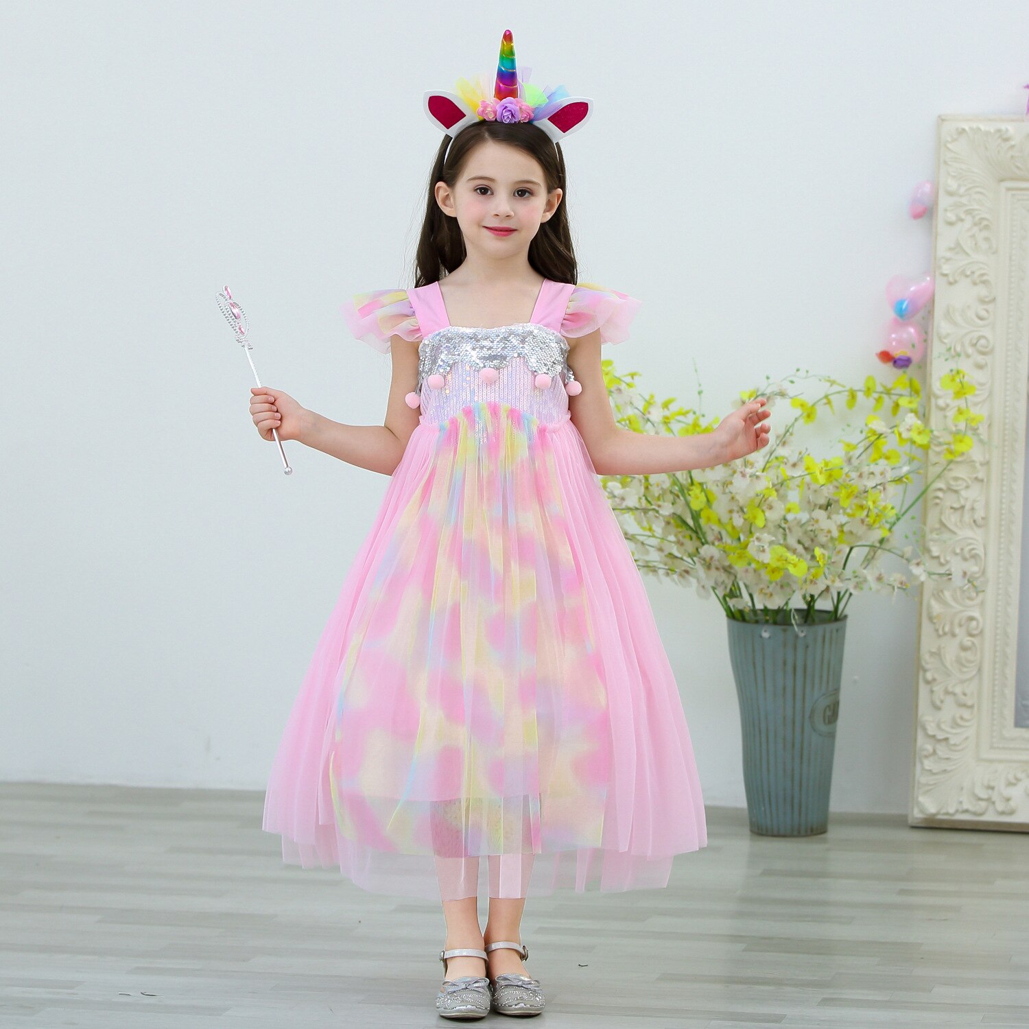 Einhorn Kleid für Mädchen freundlicher Karikatur Vestidos freundlicher Ballettröckchen Kleider Kleinkinder Sommer Ärmellose Prinzessin Halloween Kostüm