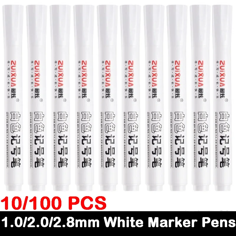 10/100 PCS White Marker Pen Paint Oily Waterproof Tire Painting Graffiti Pens Permanent Pen Stationery Art Office Supplies
