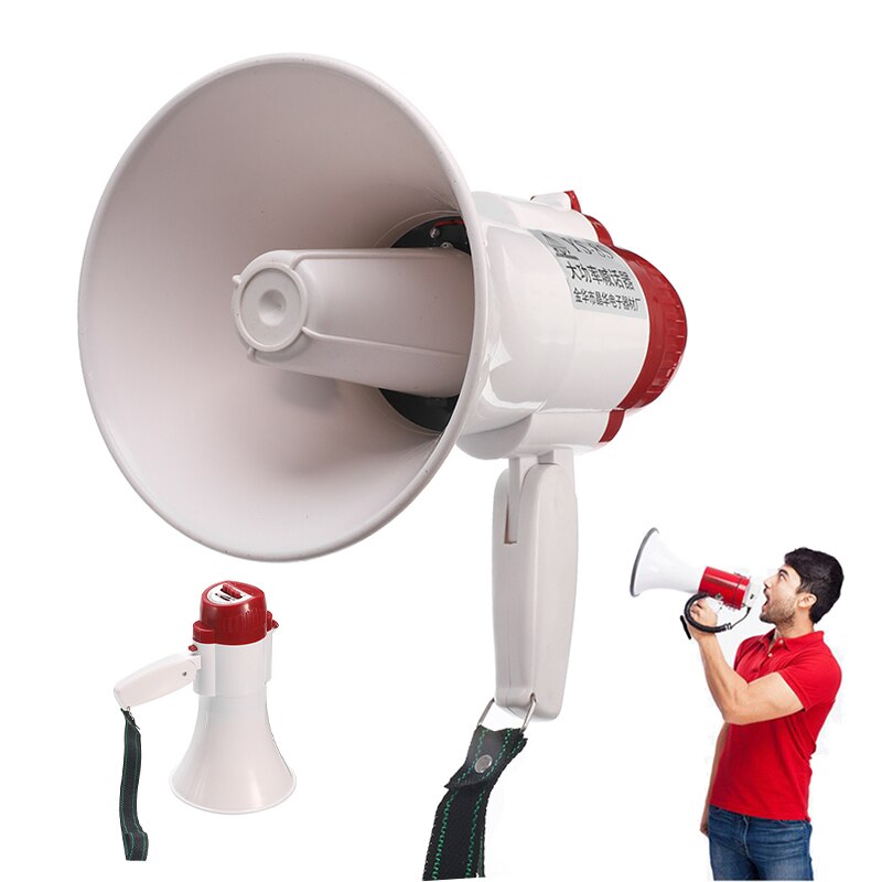 Portable Speaker Megaphone Strap Grip Loudspeaker Record Play With Siren