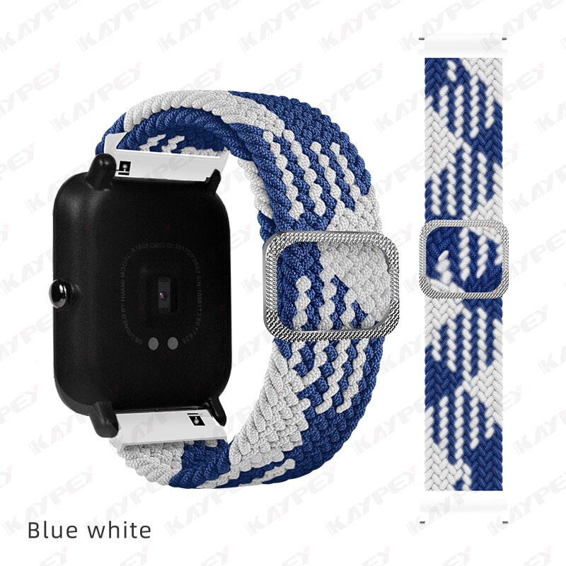 Boucle Solo tressée pour Huami Amazfit GTS 2 2e 2, Mini bracelet de ceinture élastique en Nylon réglable pour Amazfit Bip Lite 1S U pro: 10-Blue white