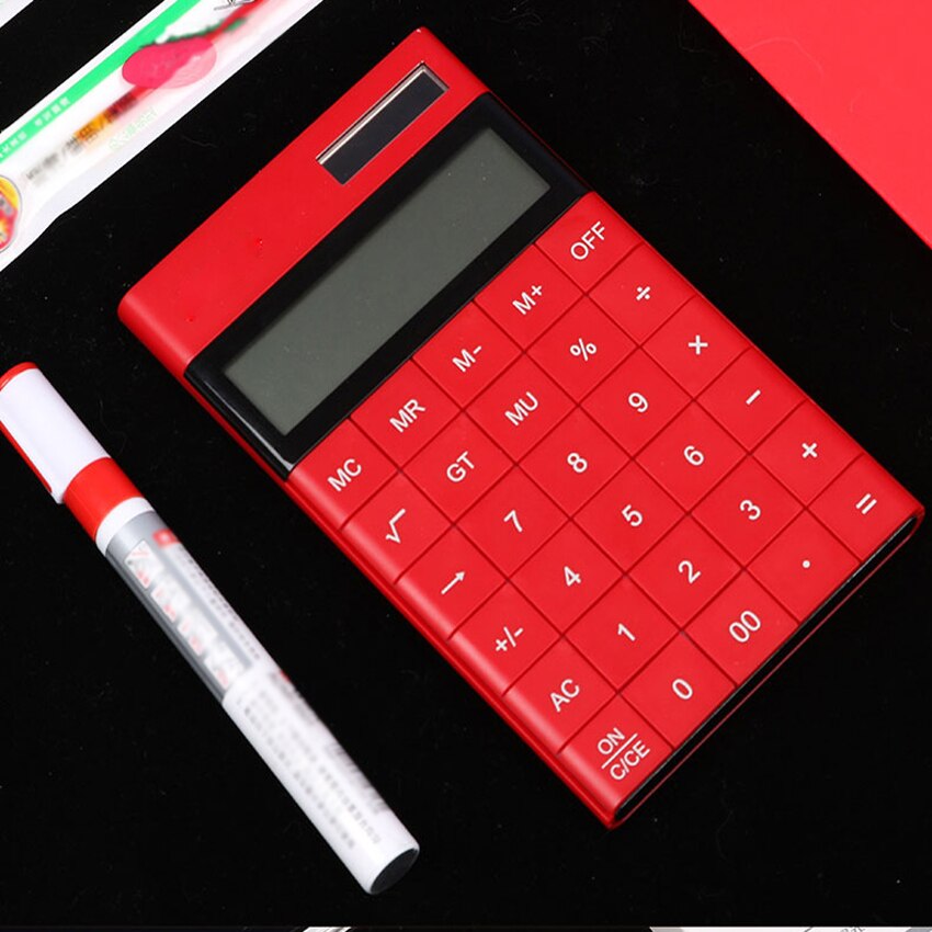Dual-power tablet-lommeregner , 12-- cifret display / stor skærm / bagklip kan justeres / tynd og let lommeregner til kontor