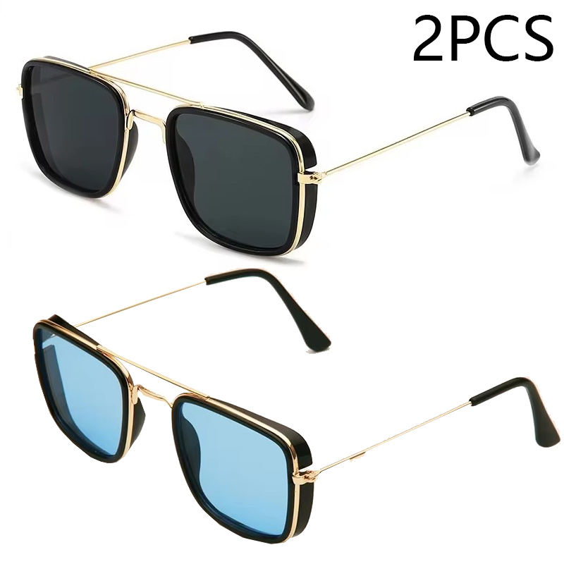 Sunglasses European and American Metal Small Square Frame Korean Version Glasses Retro Square Sunglasses UV Protection: Blue-gray