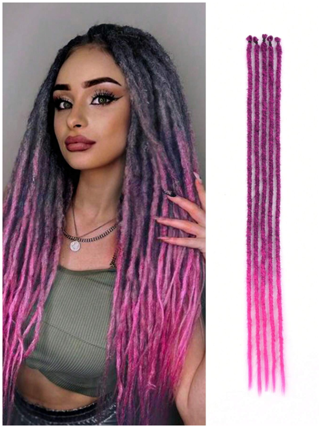 Extensiones de cabello rastas sintéticas de 24 pulgadas, rastas suaves de un solo extremo, rastas estilo Hippie para mujeres: Rosa / 10 unids/lote