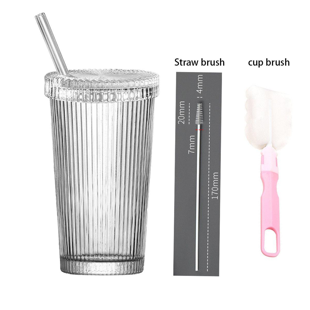 Taza de vidrio a rayas de 375Ml con tapa, Pajita de estilo japonés para beber, tazas elegantes para leche, café, té, de cumpleaños, vasos de whisky: Borgoña