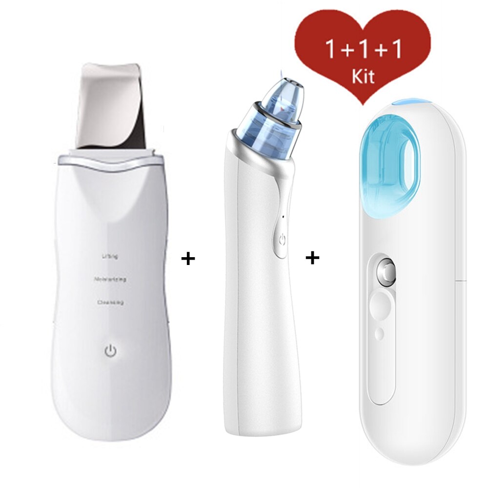 Ultrasonic Skin Scrubber Facial Peeling Pore Cleaner Exfoliator Face Blackhead Remover Spa Nano Sparyer Steamer: SetE