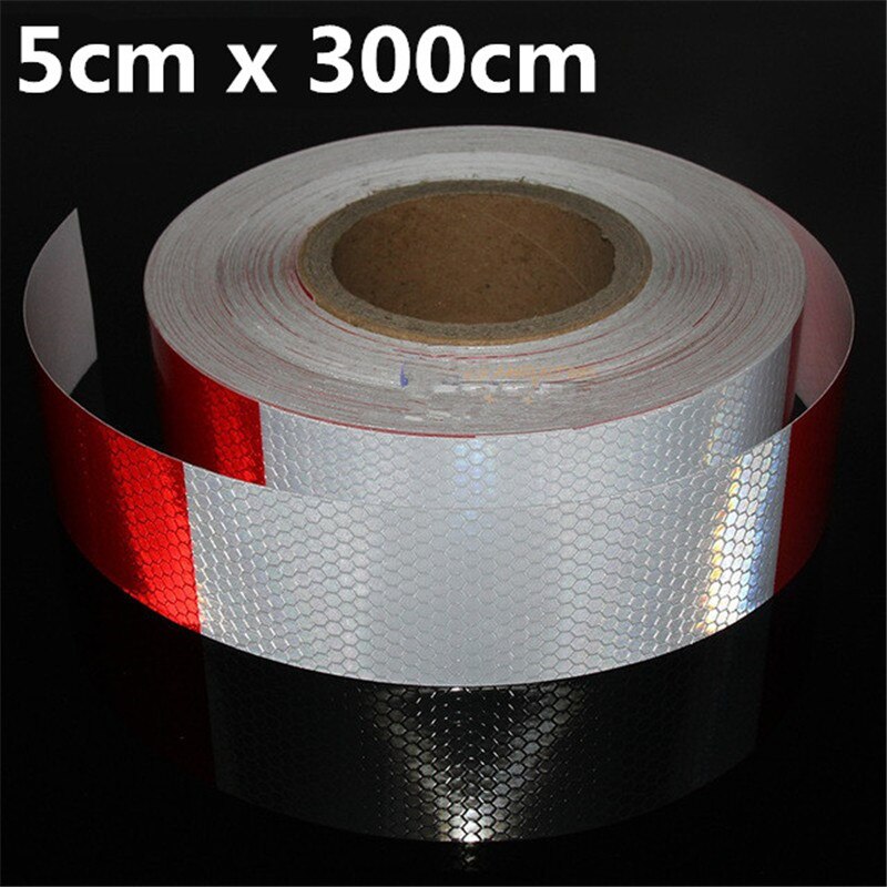 5cmx300cm Reflective Decoration Strip Self Adhesive Warning Safety Reflection Tape Film Auto Reflector Car Styling Sticker: Red and White