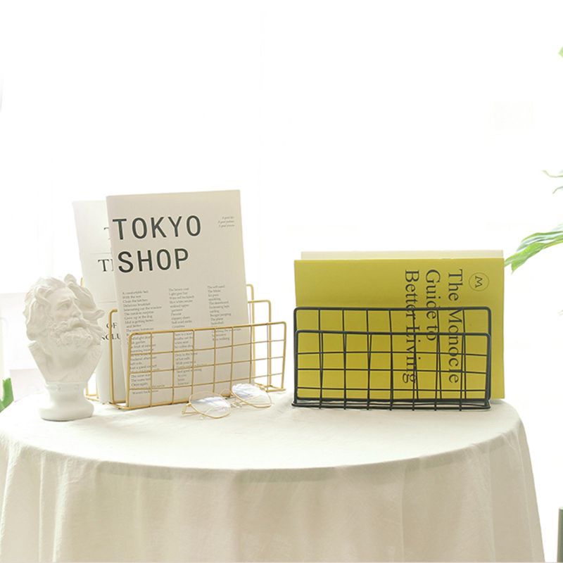 Book Rack Grid Wrought Iron Desktop Storage Rack Bookshelf Magazine File Organizer Holder