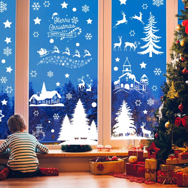 Heminredning jul fönster klistermärken självhäftande hängande snöbollshänge år julfest glasväggklistermärken: Al109