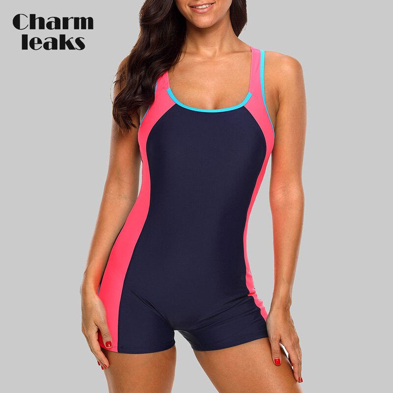 Charmleaks One Piece Women Sports Swimwear Sports Swimsuit Colorblock Swimwear Open Back Beach Wear Bathing Suits Bikini: XL / Red