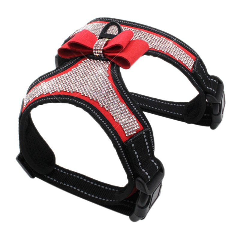 Verstelbare Puppy Boog Harnas Bling Strass Puppy Harnas Hond Huisdier Honden Veilig Reizen Accessoires Voor Kleine Medium Grote Honden: Rood / XL