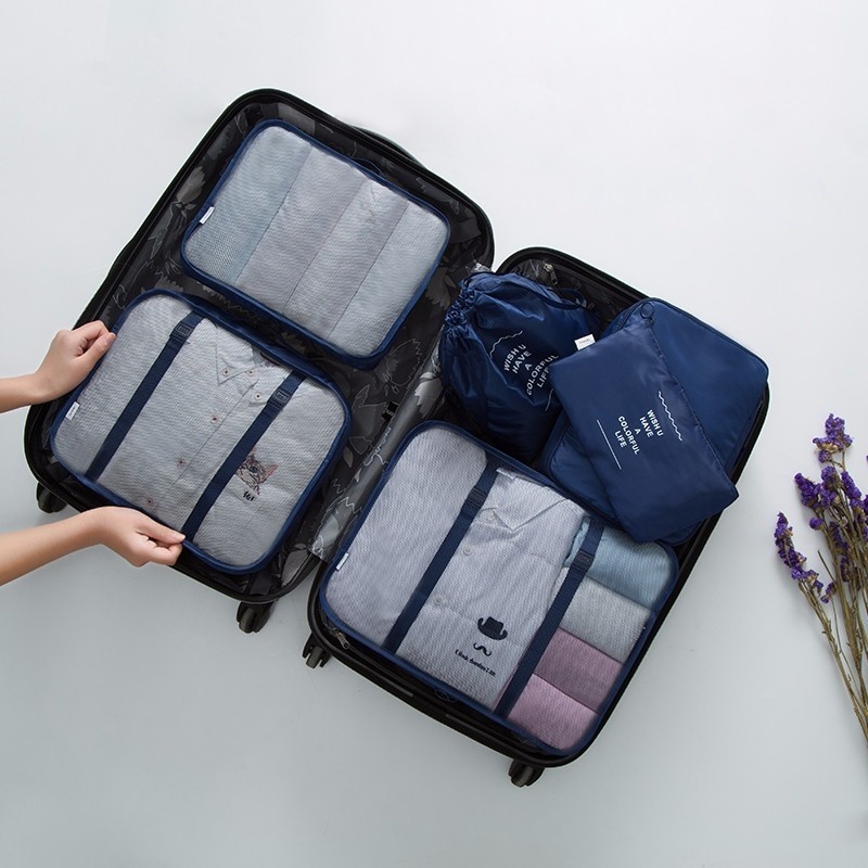 6Pcs Polyester Clothes Organizer Bag Set Travel Organizer For Shoe Clothing Organizador Cube Packing Package Travel Accessories: Navy