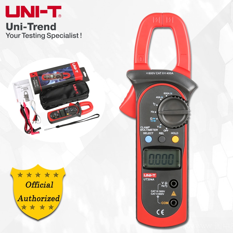UNI-T UT203/UT204/UT204A AC/DC Digital Clamp Meter; 400A-600A Digital Ammeter, Resistance/Diode/Capacitance/Temperature test