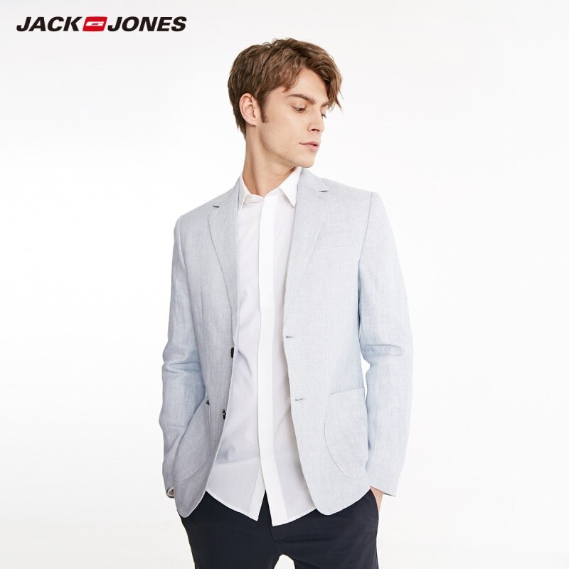 JACK & JONES PREMIUM Gemêleerd Slim Fit Colbert JPRRIVIERA Met Linnen Light Blue 17107234