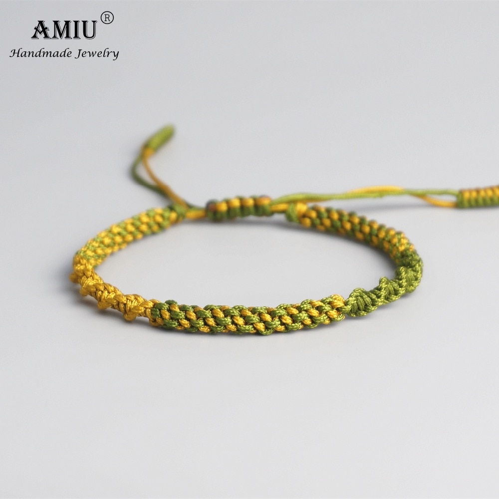 Amiu tibetansk buddhistisk lycka charm tibetanska armband & armband för kvinnor män handgjorda knutar deongare rep önskar armband
