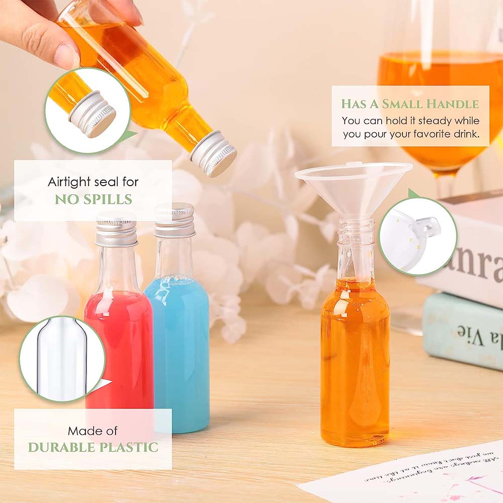 Mini Drankflessen Set 1.7oz Plastic Spirit Flessen Zilver/Gouden Caps Alcohol Shot Flessen met Trechters Kraft Tags Touw