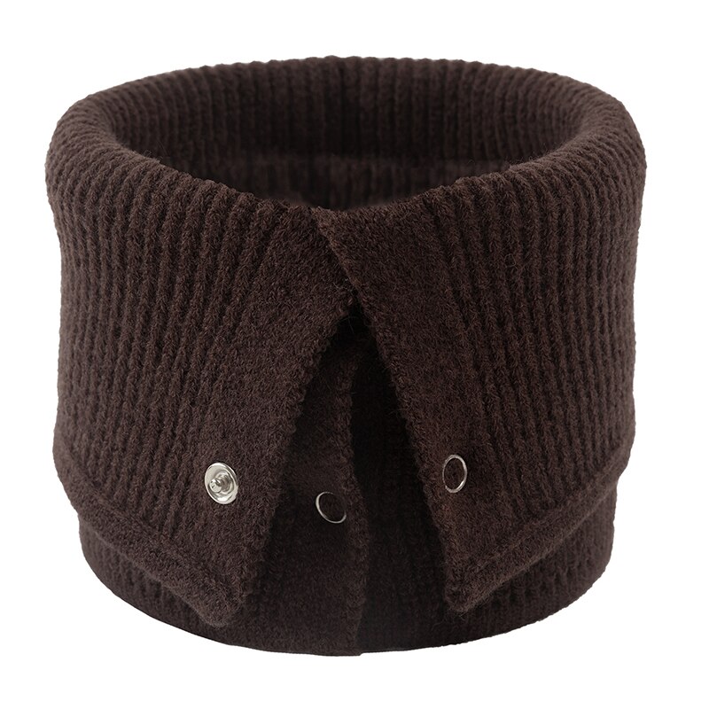 Casual warme neksjaals dames snood sjaal kraag ring sjaal winter knoop effen kleur vrouwelijke wollen gebreide sjaal: Koffie
