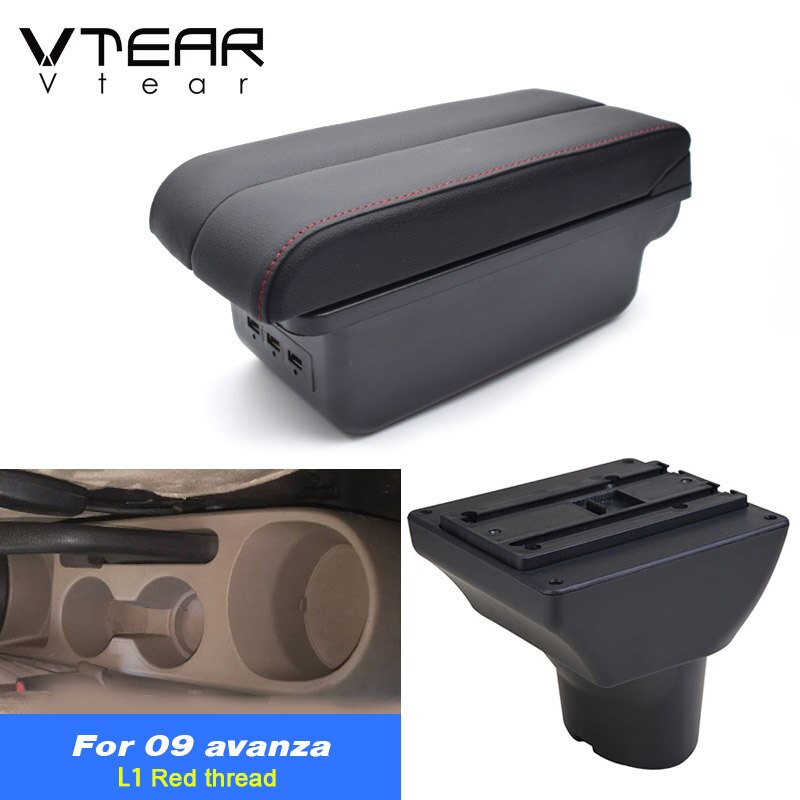 Vtear for Hyundai i20 car armrest leather arm rest usb storage box ABS center console accessories interior parts automobile: E Red thread