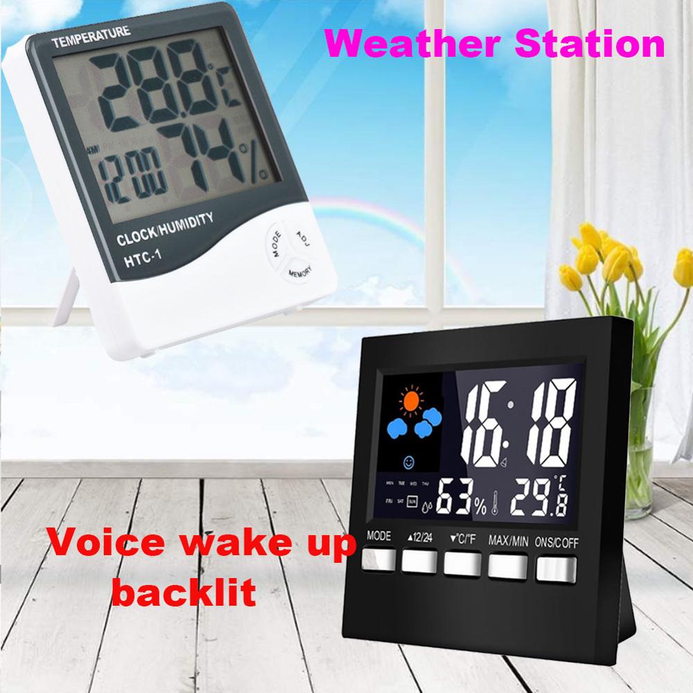 HTC-1 Mini Digitale Lcd Indoor Temperatuursensor Vochtigheid Meter Thermometer Hygrometer Gauge Elektronische Weerstation Klok