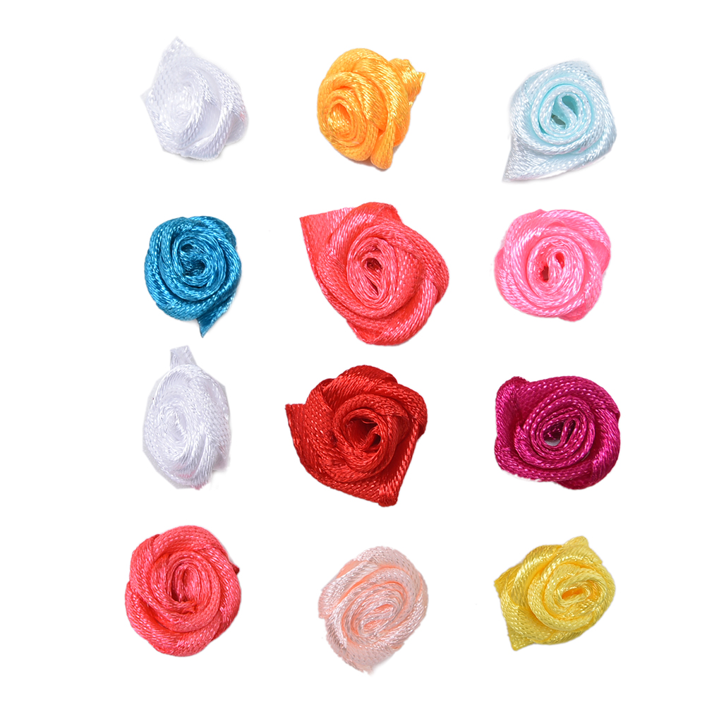 100 stk håndlavet satin rosenbånd rosetter mini stof blomster sløjfe applikationer til bryllup dekoration håndværk sytilbehør