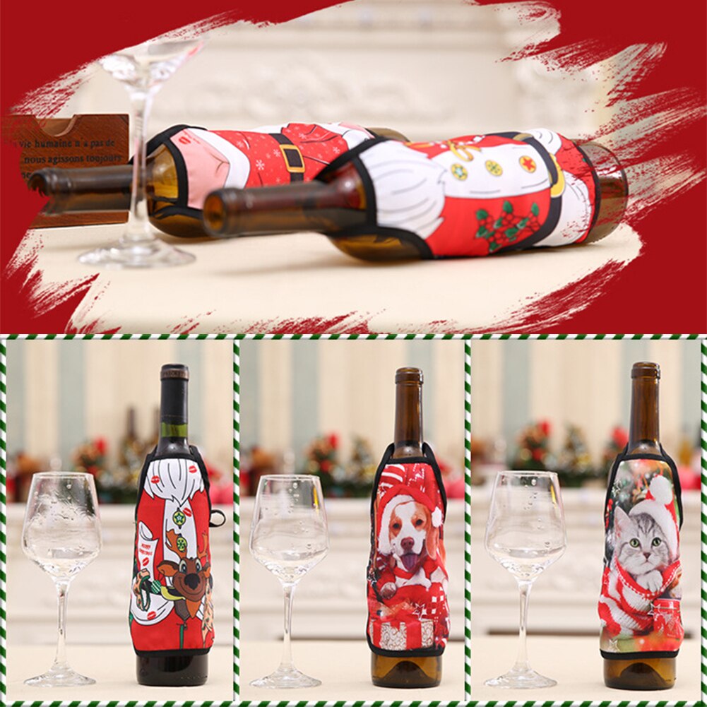 Capa festa ornamentos garrafa mini bolso decorações de natal jantar avental mesa vinho pendurado natal vinho