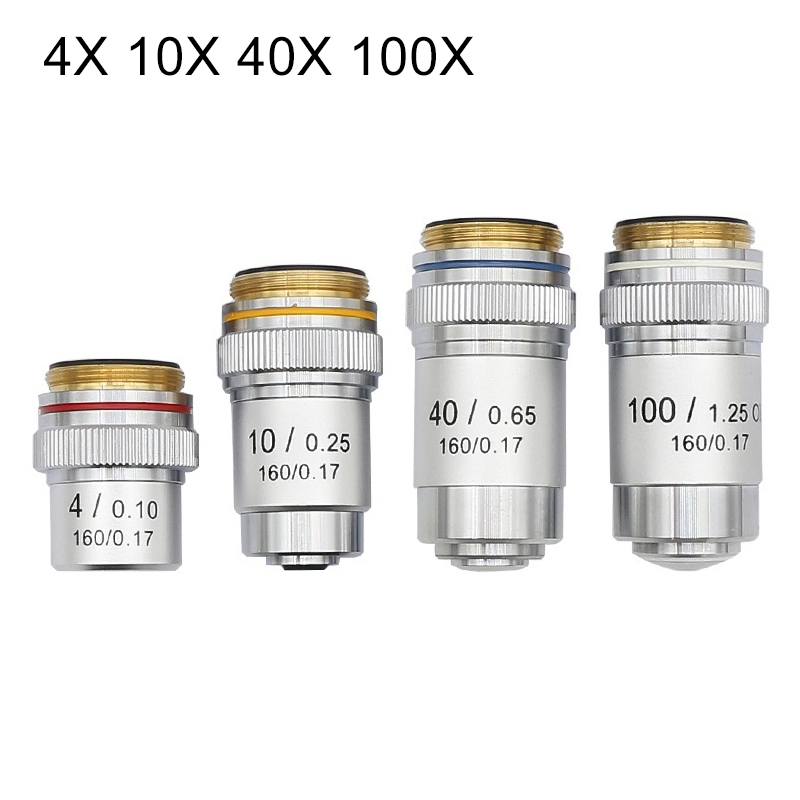 4x 10x 20x 40x 60x 100x akromaattinen objektiivilinssi 195 mm konjugaattietäisyys hd din biologiselle mikroskoopille 160/0.17