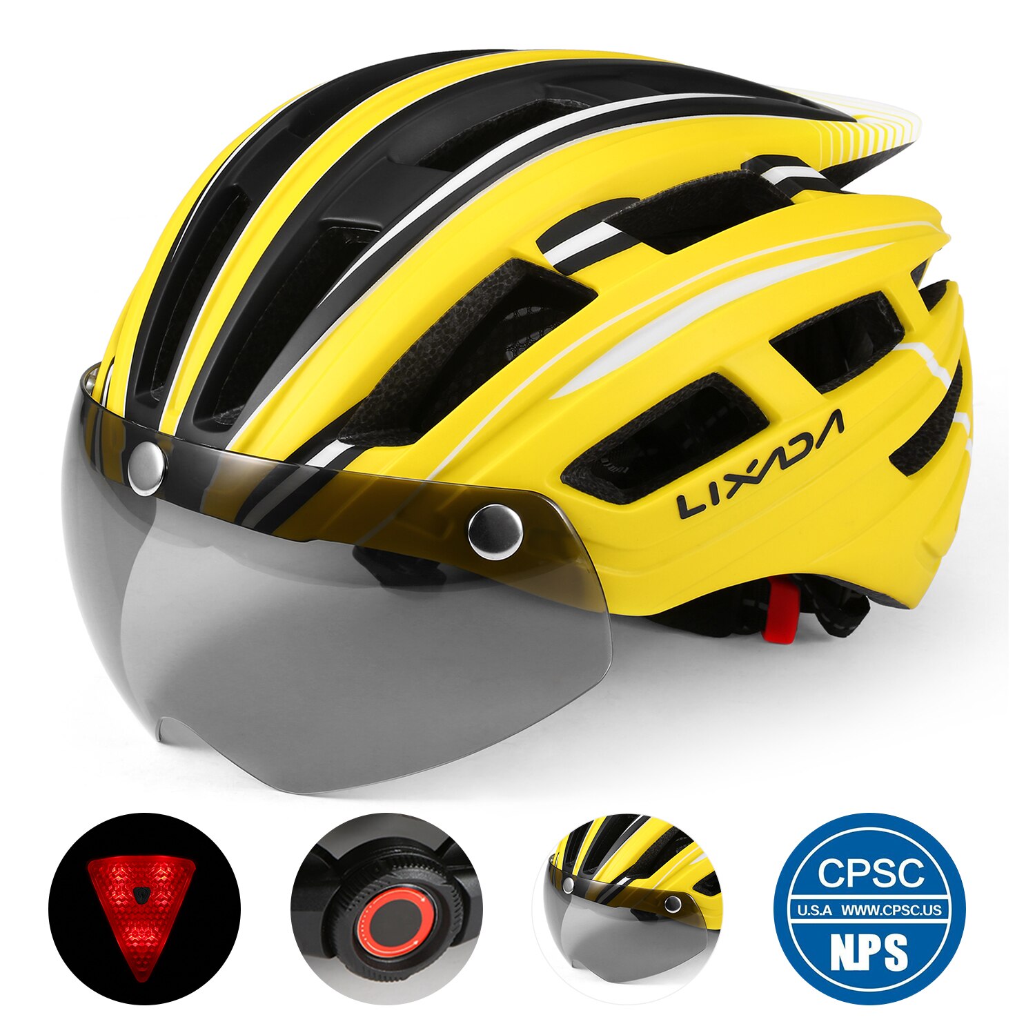 Lixada mountainbikehelm, motorhelm met achterlicht, afneembaar magnetisch vizier, uv-beschermende fietshelmen voor mannen en vrouwen.