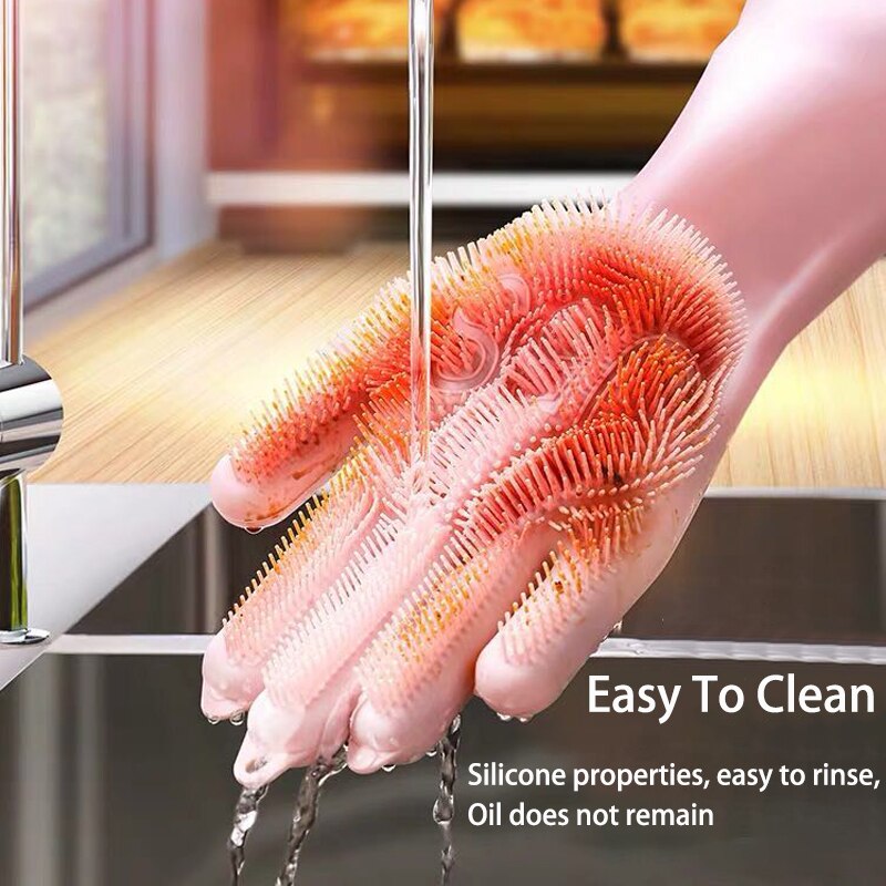1 par opvask handsker silikone opvask handsker køkken silikone rengøring husholdningsværktøj til ren bil kæledyr børste handske