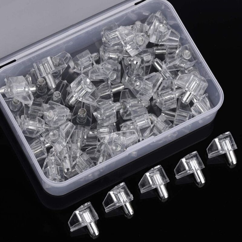 100Pcs 5mm Clear Cabinet Shelf Support Pegs Clips Holder Plastic Bookcase Self-Locking Pins Bracket for Kitchen Tool B03E