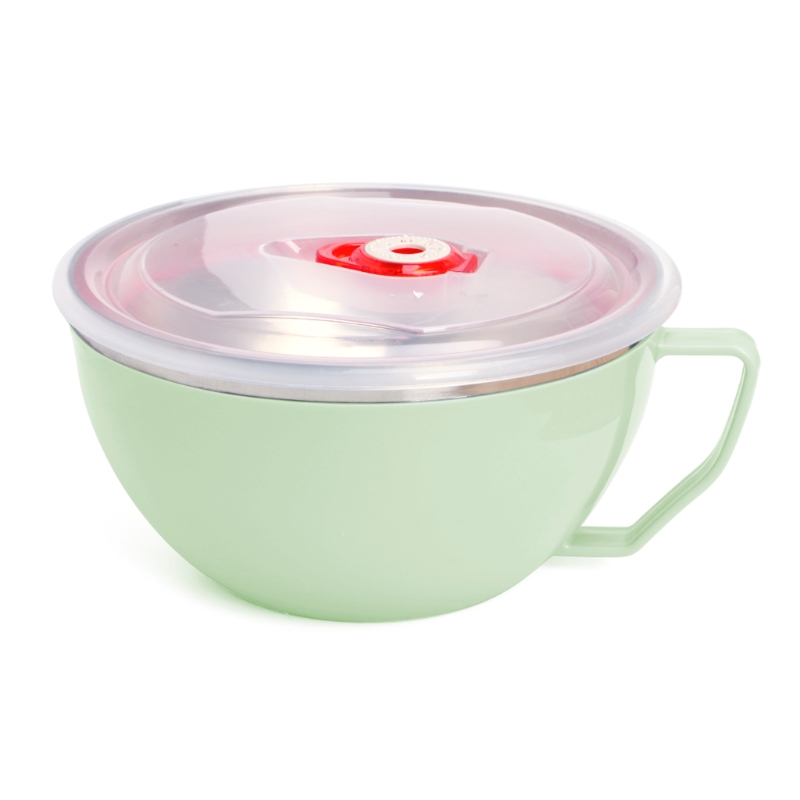 1 Pc Stainless Steel Noodle Bowl With Handle Food Container Rice Bowl Soup Bowls for Adult Kids Kitchen Tool: Green