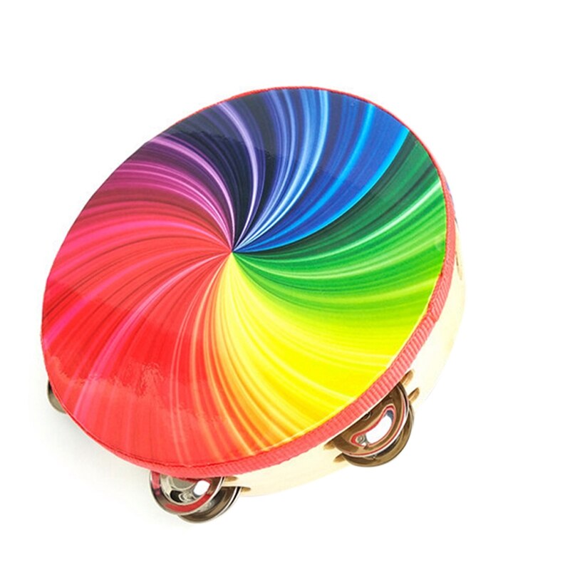 10-Inch Percussion Instrument Double-Row Color Tambourine Rainbow Tambourine Performance Hand-Cranked Instrumental Props