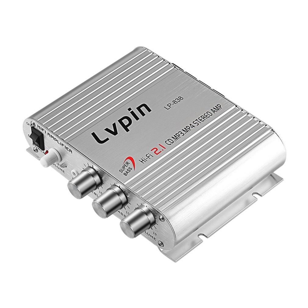 Lepy LP-838 Power Car Amplifier Hi-Fi 2.1 MP3 Radio Audio Stereo Bass Speaker Booster Player for Motorbike Home No Power Plug: Default Title