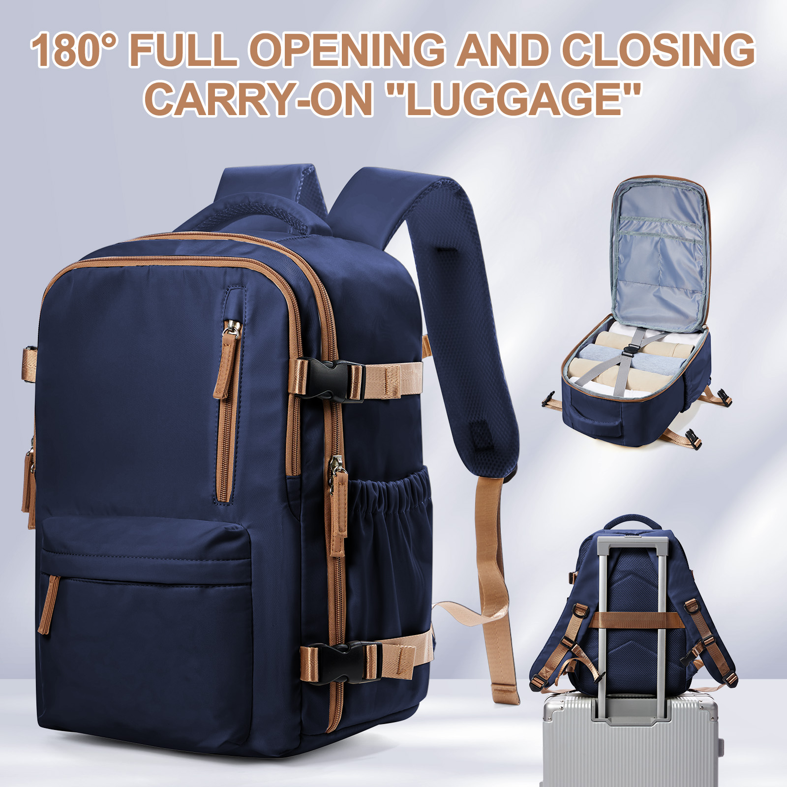 Travel Backpack Cabin Bag, Ryanair Backpack 40x20x25 Carry-Ons, Men Women 15.6 inch Laptop Backpack, Casual 40x28x17 Backpack: Blue