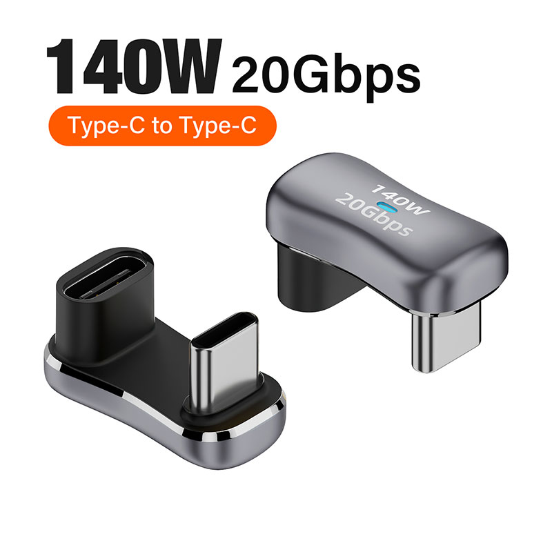 180-Grad-Winkel-USB-C-Adapter, USB-C-Stecker auf Buchse, 20 Gbit/s, PD 140 W, Schnelllade-Konverter-Adapter für Dampf Deck-Zubehör: Schwarz