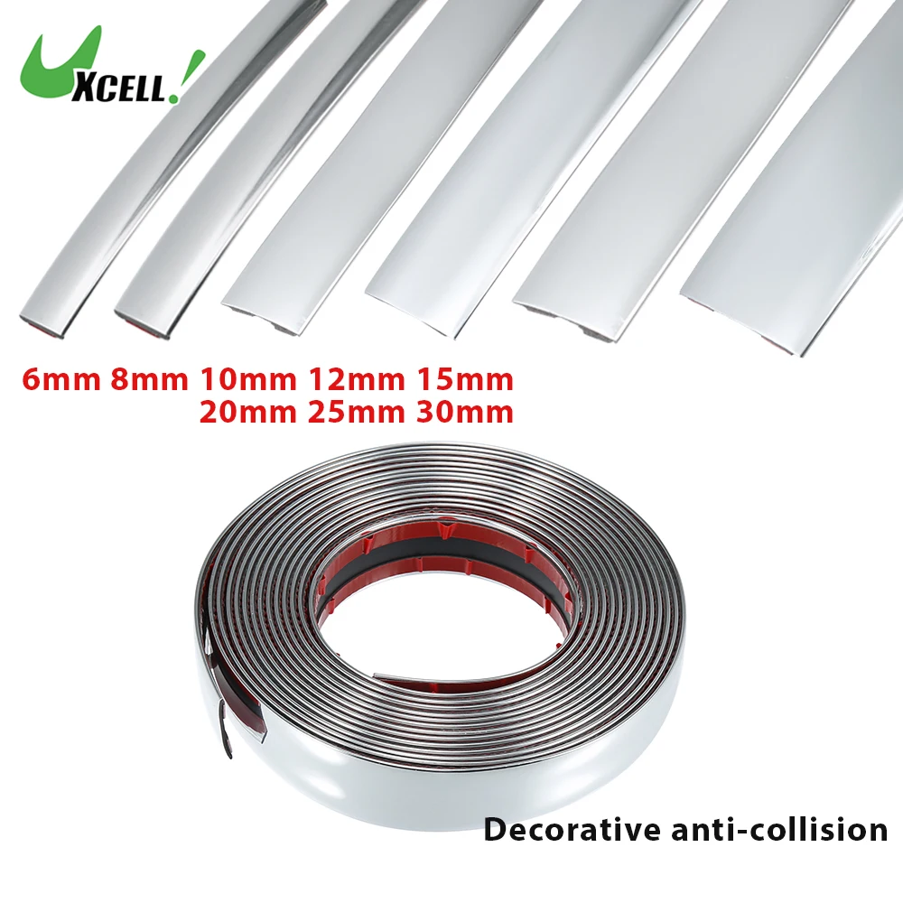 Tira de carrocería cromada para Exterior de coche, 3M/5M, parachoques, moldura protectora para puerta de coche, pegatina embellecedora de estilo, 6MM, 8MM, 10MM, 12MM, 15MM, 20MM, 30MM