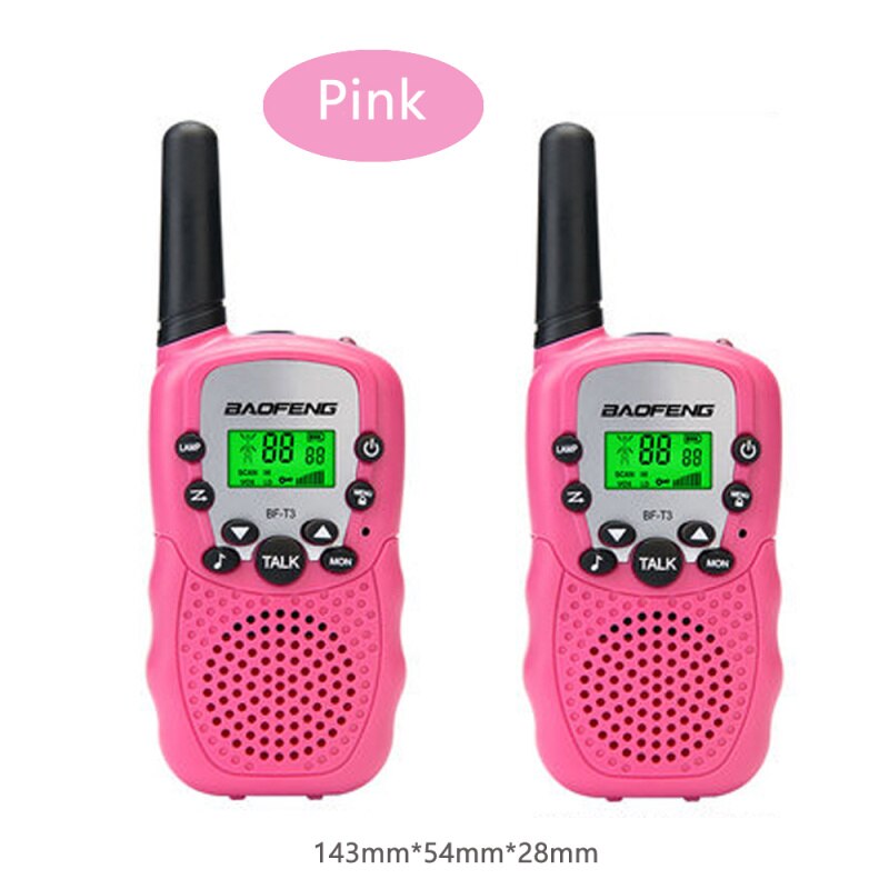 2 stk/sæt baofeng bf -t3 uhf 462-467 mhz 22 -kanals bærbar to-vejs 10 kaldetoner radio transceiver til børn radio walkie talkie: Lyserød