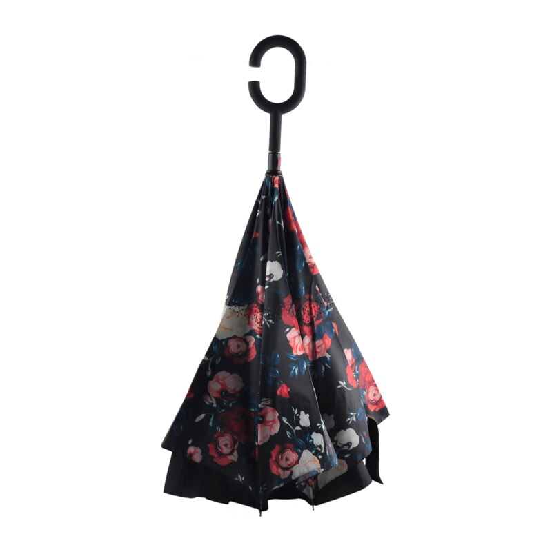 Parapluie inversé Double couche rabattable coupe-vent Protection contre la pluie auto-Stand Protection contre la pluie c-crochet mains pour femmes enfants
