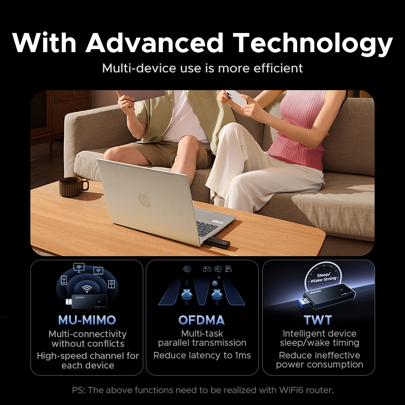 UGREEN WiFi-Adapter WiFi6 AX1800 USB3.0 5G & 2,4G Dualband USB WiFi für PC Laptop WLAN-Antenne USB-Ethernet-Empfänger Netzwerkkarte