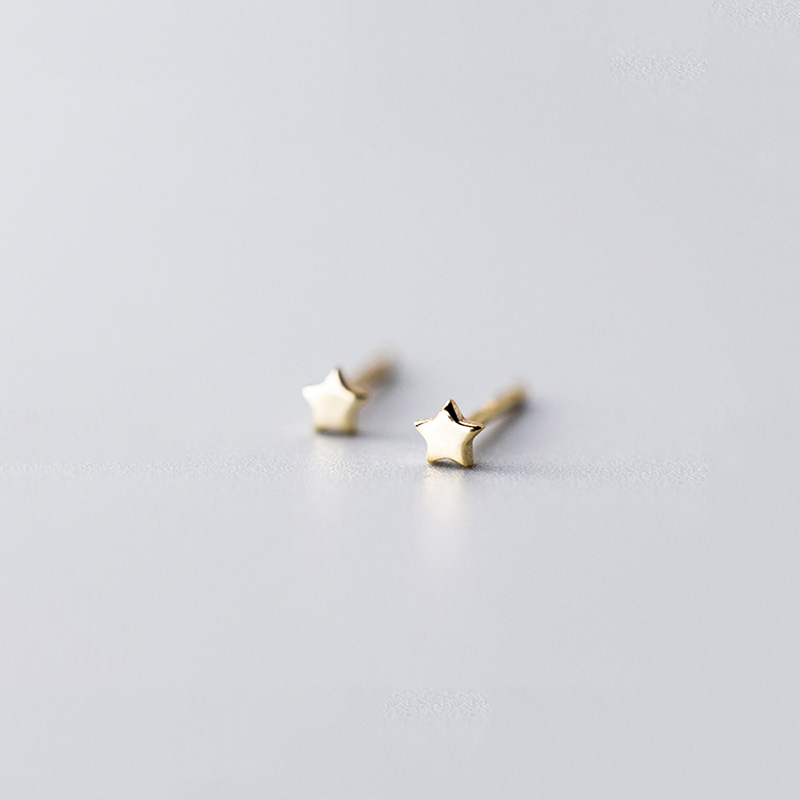 WTLTC Simple Mini Heart Star Cross Stud Earrings 925 Sterling Sliver Small Tiny Studs Earrings Femme Minimal Round Post Earrings: Star / Gold Color