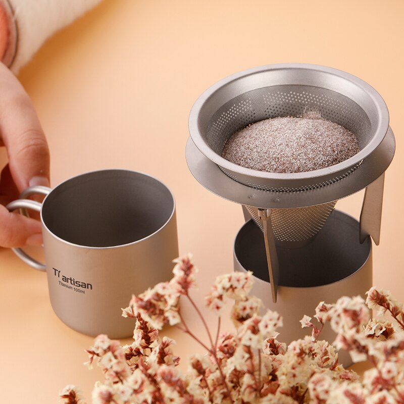 Meilleure vente 300ml pliable argent titane tasse à café sain Portable léger en métal verres pour le camping