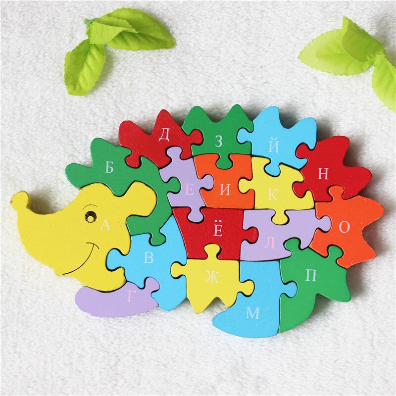 Wooden 3D Jigsaw Educational Toys Animals Elephant Cow Dinosaur Puzzle Wood Toys Kids Numbers Alphabetic Letters Learning Toys: Hedgehog