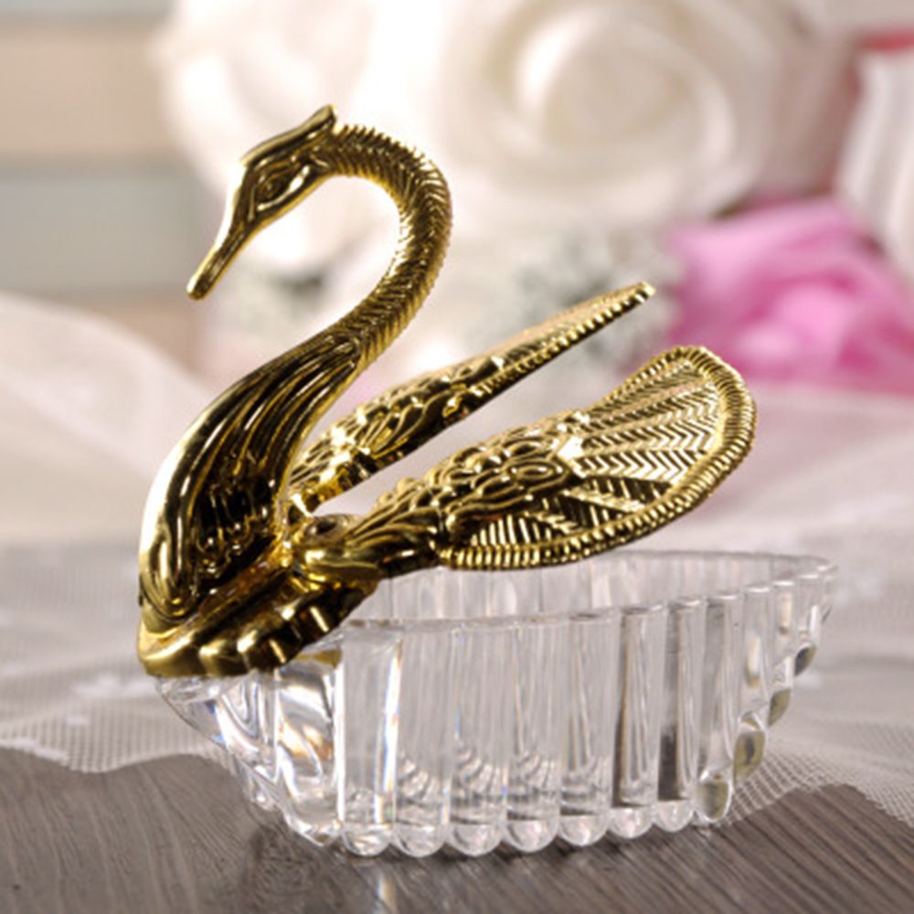 Elegante caixa de doces cisne acrílico criativo favor prata/ouro caixas de presente com voile para o casamento noivado festa decoração suprimentos: Gold