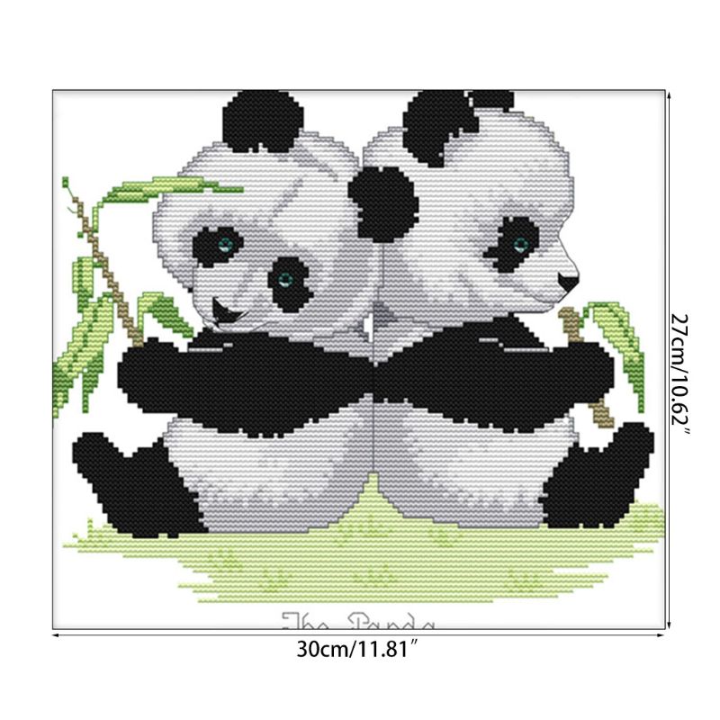 Panda Twins DIY Handmade Needlework Counted 14CT Printed Cross Stitch Embroidery Kit Set Home Decoration